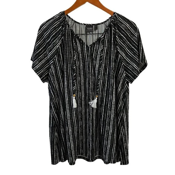 Black and White Rafaella Blouse Medium with Tassles Stretch Office Wear - Picture 1 of 6